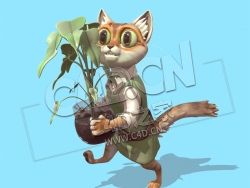 C4D端花盆的小猫卡通角色模型