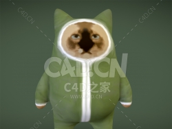 C4D穿睡衣的卡通可爱猫咪动物模型下载
