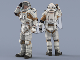 右手摸偷窥设备的白色太空服年轻男性宇宙航天员Idle Helmet Pilot Light