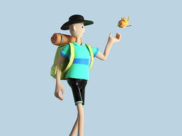 旅行登山路上逗小鸟的男性人物形象C4D OCTANE模型下载
