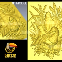家禽鸭子浮雕雕刻3D模型（STL雕刻模型）