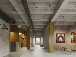 现代抽象画展厅C4D模型下载，适用于艺术展示与空间设计，高品质V-Ray渲染，包含贴图材质