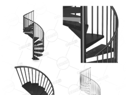 黑色单侧扶手旋转楼梯复式公寓别墅楼梯C4D模型Stairs 3d model-24