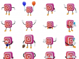 20组新潮社交媒体Instagram卡通LOGO动漫角色3D模型套装 含丰富姿势表情 多格式创意素材免费下载Instagram-Social Media Emoji Character