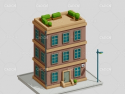 C4D低面多边形卡通房子建筑House