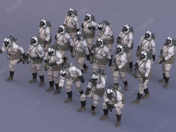 18个生化战士穿防化服救援人员防化兵战士C4D模型BakedPoses