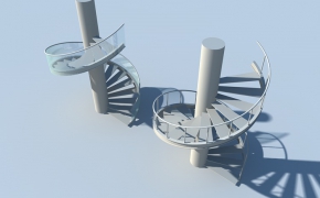 2个旋转楼梯C4D模型 Spiral stairs
