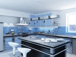 C4D室内模型：蓝色风格厨房C4D模型 kitchen hitech 3d model