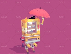 C4D卡通自动售卖机器人模型