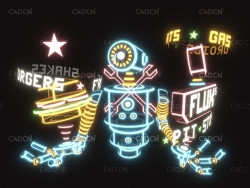 赛博朋克全息科幻发光机器人C4D模型 Glowing robot