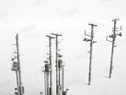 电线杆电力水泥杆高压线电杆C4D模型下载