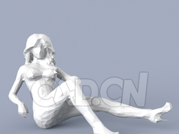 低面多边形卡通人物地上坐着的性感女人模型