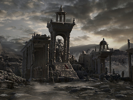 C4D OCTANE颓废荒凉的西方寺庙遗址场景模型