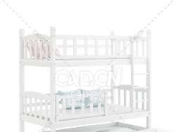 白色双层床C4D模型下载 White Bunk Bed