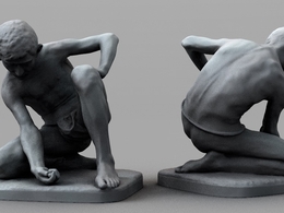 C4D人像雕塑 蹲着的男孩雕塑3d模型 Boy sculpture