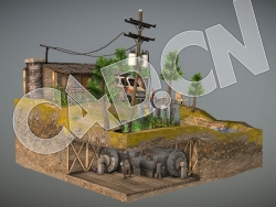 C4D低面卡通山上的小木屋场景模型 diorama-assignment