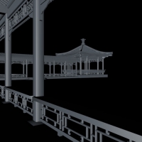 古建景观模型：长廊、凉亭3D模型