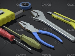 C4D尺子螺丝刀钳子胶带胶布工具包模型