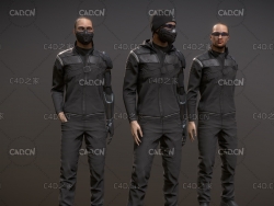 戴防毒口罩的黑衣机械臂杀手C4D模型