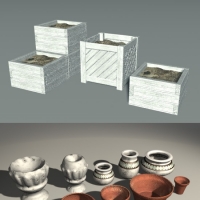 木头花池、陶瓷花盆C4D模型 Pots Boxes