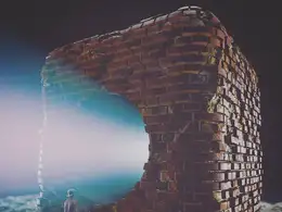 C4D发射光线的红砖方型建筑 MAYA MASONRY
