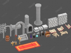 41个C4D卡通低面多边形地牢建筑道具单体模型Modular Dungeon Pack - Jan 2018