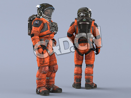 站立的桔黄色太空服中年男性宇宙航天员Idle Relax
