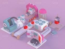 卡通机器人筛选流水线场景C4D模型bots