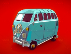 C4D卡通大众复古面包巴士公共汽车模型