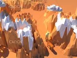 C4D OC低面多边形黄色山峰场景模型