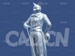 猫咪事务所猫男爵手拄拐棍的猫动漫卡通角色雕塑C4D模型 Humbert von Gikkingen