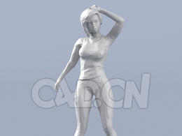 低面多边形卡通人物站着单手抬起的女人模型