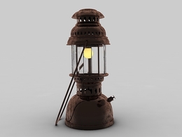 长满铁锈的油灯 煤油灯C4D模型 Petromax Lantern 3D Model