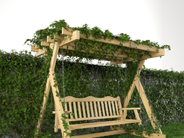 公园墙角的木椅C4D模型 Swing for garden grass and wall