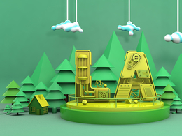 C4D卡通机械字母LA场景模型工程