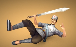 八路军战士拿刀翻滚C4D动画模型（带绑定/动画）