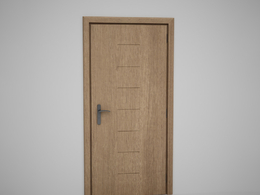 全封闭7条压线黄色原木单开门C4D模型下载 Door model