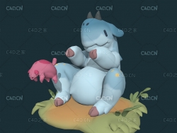 C4D蹲在地上的树懒卡通角色模型 sloth 3d model