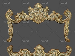 欧式床头雕花C4D模型 Cuberbrush - Classic Bed 3D relief models