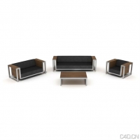 真皮黑色时尚沙发 茶几一套01（带贴图）