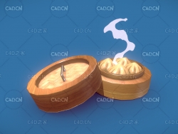 C4D蒸笼包子食物卡通模型