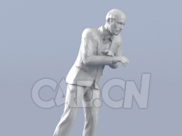 低面多边形卡通人物看手表的光头男人模型