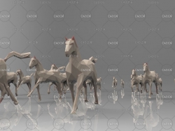 23匹低面多边形卡通奔跑的马模型 Low poly running horses - 23pcs posed