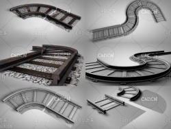 弯曲的火车铁轨 LowPoly Railway VR AR 3D model