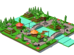 低面多边形卡通公园C4D模型 Park
