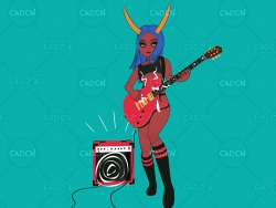 C4D弹吉他的女孩卡通人物角色模型 demon girl guitar
