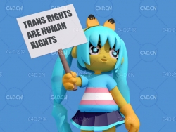 举牌子的卡通小女孩C4D模型 Cartoon little girl