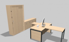 时尚办公桌椅组合、文件柜C4D模型