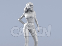 低面多边形卡通人物叉腰站着的短裙女人模型