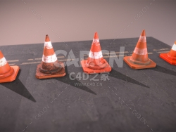 C4D交通锥雪糕筒路障工程模型下载